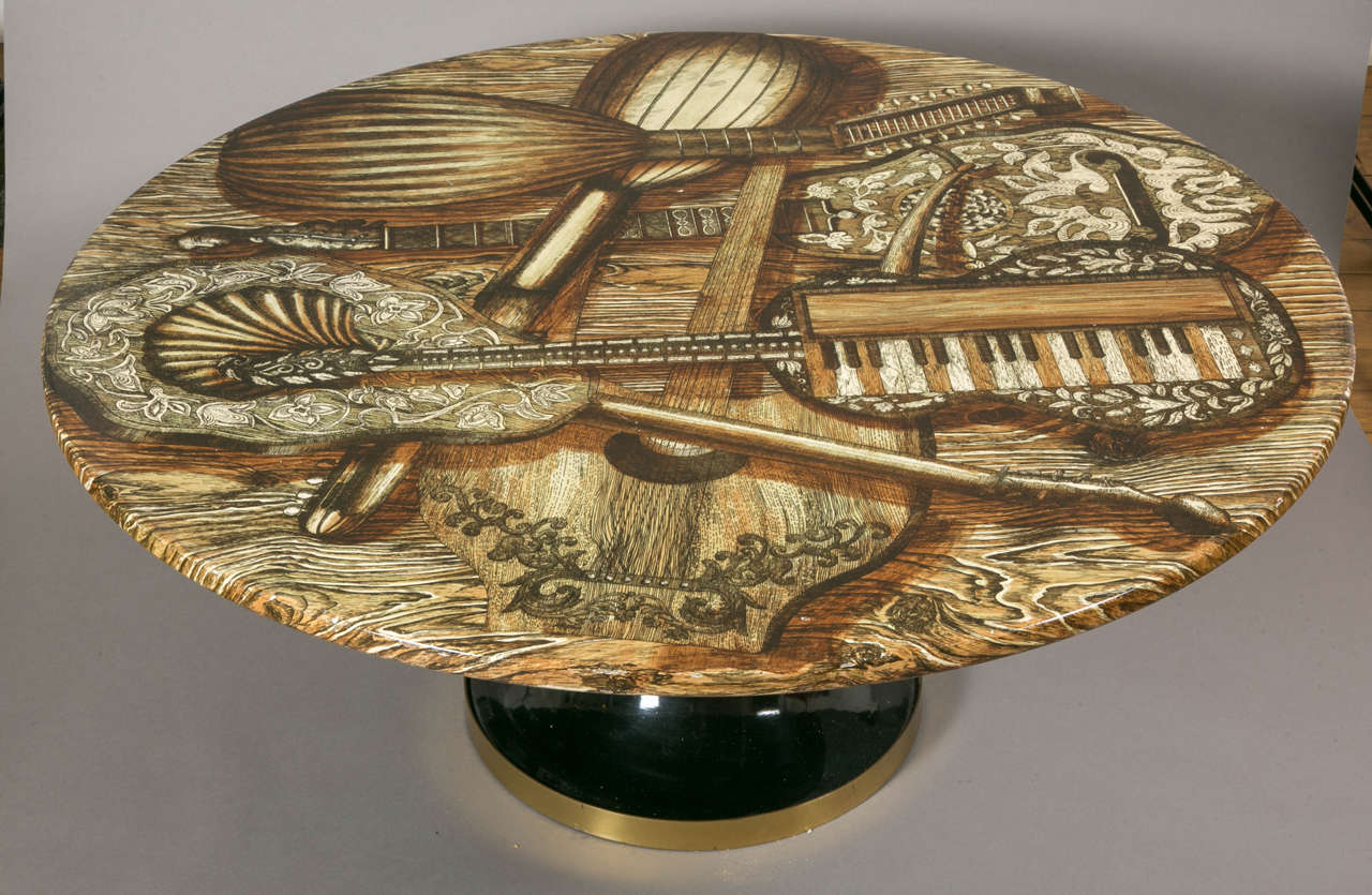 Mid-20th Century Coffee Table with Music Instruments Design, 1950s, by P. Fornasetti, Italy.