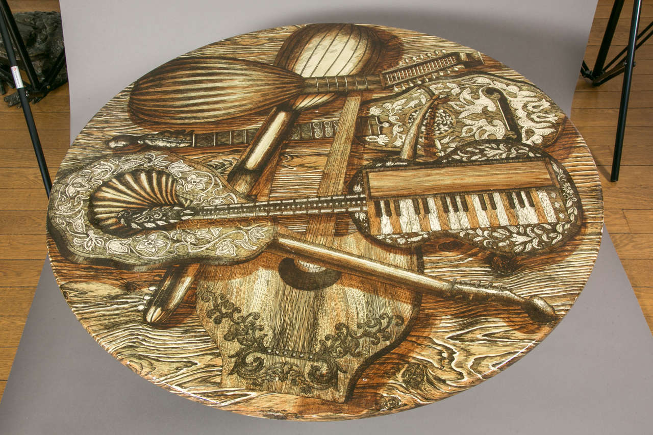 Coffee Table with Music Instruments Design, 1950s, by P. Fornasetti, Italy. 1