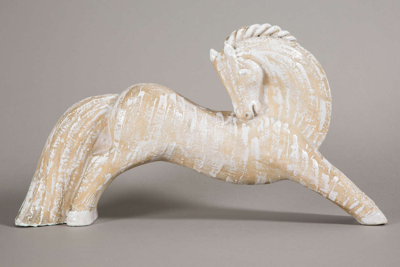 French Enamelled Terracotta Horse by Primavera, circa 1938 For Sale