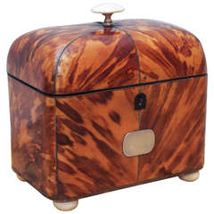 English George III Tortoiseshell Dome-Top Tea Caddy