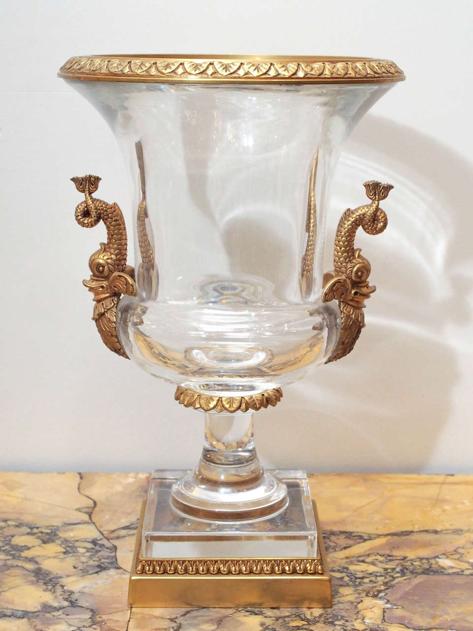 French Pair of Crystal Campagna Form Gilt Mounted Urns