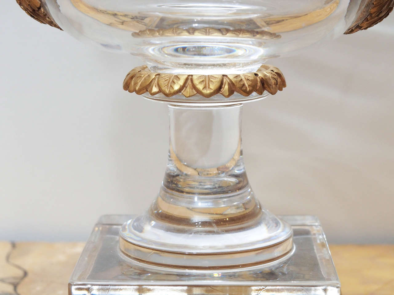 Pair of Crystal Campagna Form Gilt Mounted Urns 1
