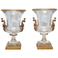 Pair of Crystal Campagna Form Gilt Mounted Urns