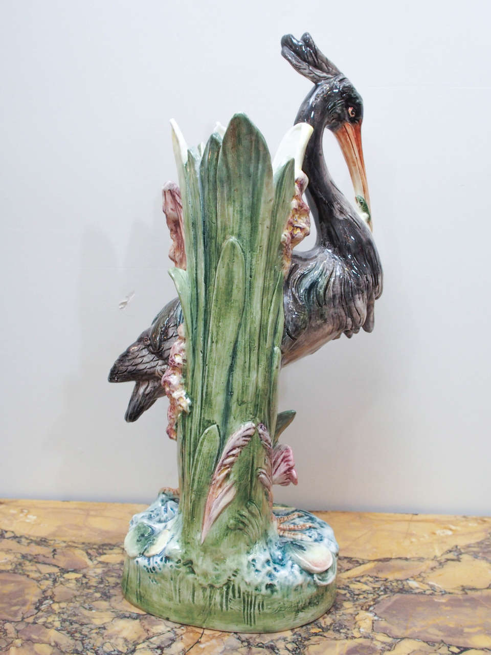 French Majolica Heron Vase 2
