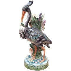 French Majolica Heron Vase