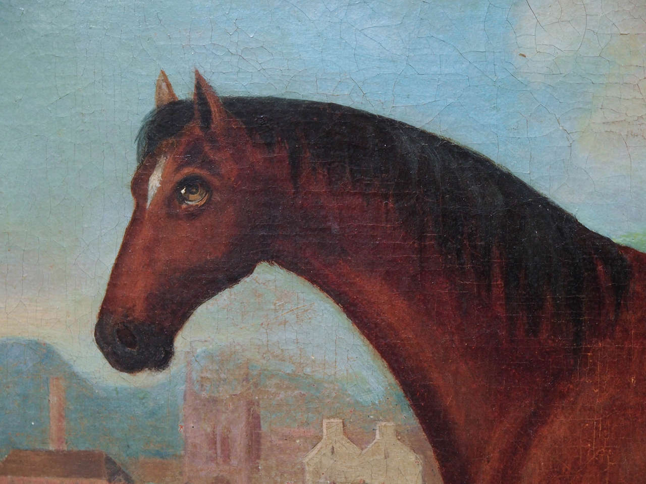 Portrait of a Horse in Naive Setting, Painting In Good Condition In Natchez, MS