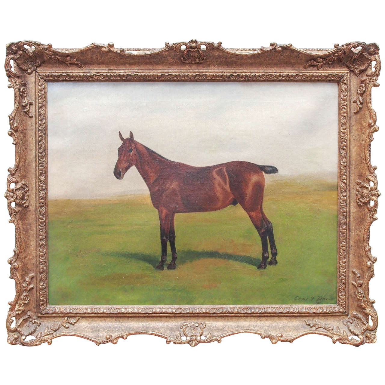 Portrait of a Bobtail Horse in Pasture, Painting