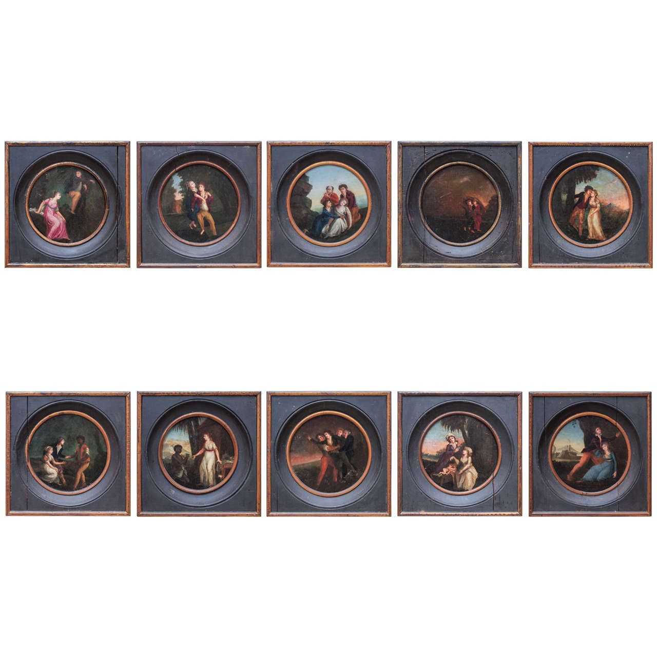 Set of Ten Period French Directoire Oil on Board Paintings