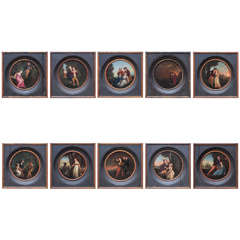 Set of Ten Period French Directoire Oil on Board Paintings