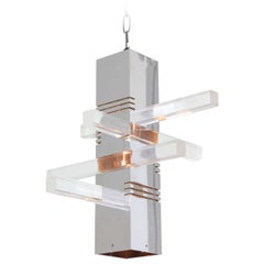 Retro 1970s Chrome and Lucite Pendant Light Fixture