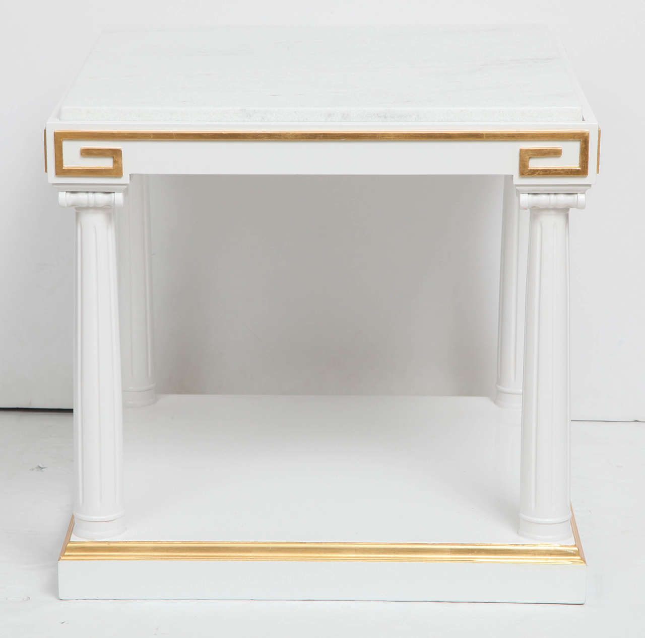 Hollywood Regency Grosfeld House White Lacquer and Gold Leaf Side Tables