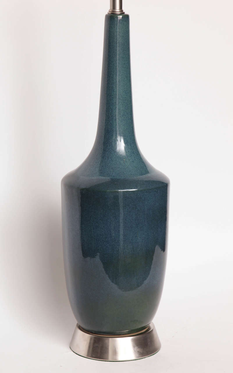 20th Century Pair of Italian Speckled Blue Glazed Ceramic Lamps