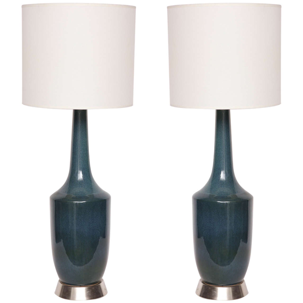Pair of Italian Speckled Blue Glazed Ceramic Lamps