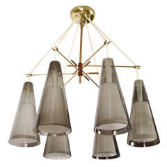Adjustable Six Light Glass Cone Chandelier by Orrefors