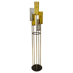 Multi-tiered Glass and Brass Five Arm Floor Lamp by Lightolier