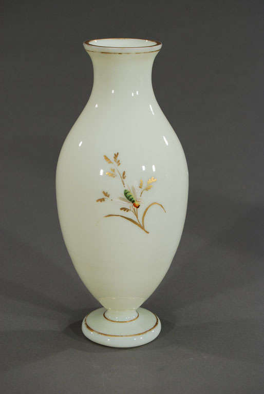 Pair of Hand Painted Blown Crystal Opaline Vases 1
