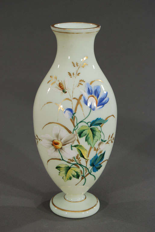 Pair of Hand Painted Blown Crystal Opaline Vases 2