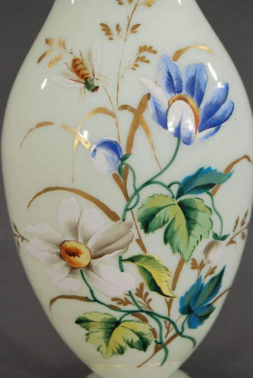 Pair of Hand Painted Blown Crystal Opaline Vases 4