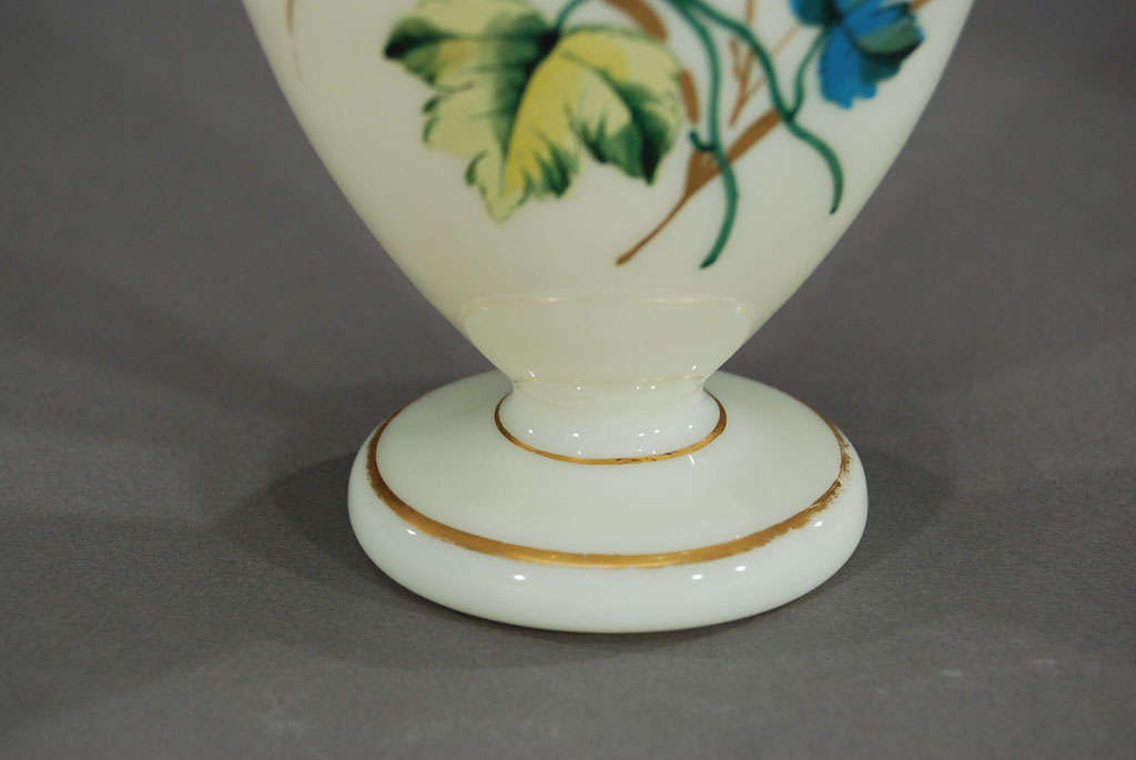 Pair of Hand Painted Blown Crystal Opaline Vases 5
