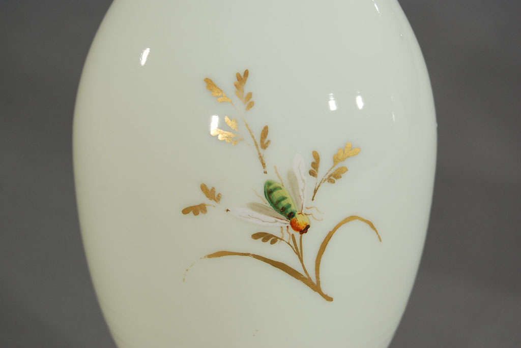 Pair of Hand Painted Blown Crystal Opaline Vases 6