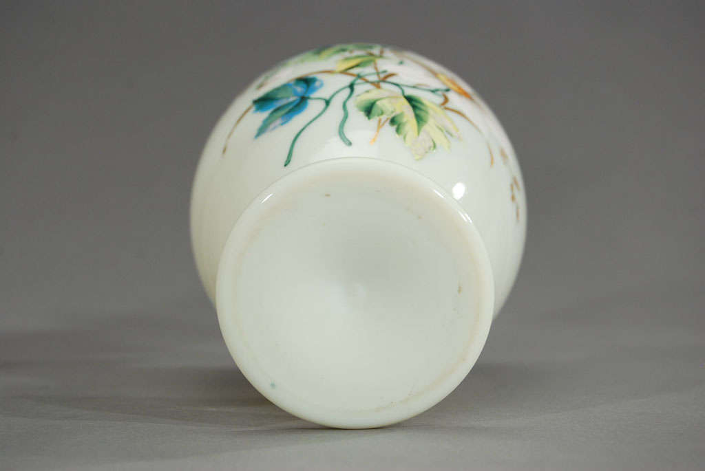 Pair of Hand Painted Blown Crystal Opaline Vases 7