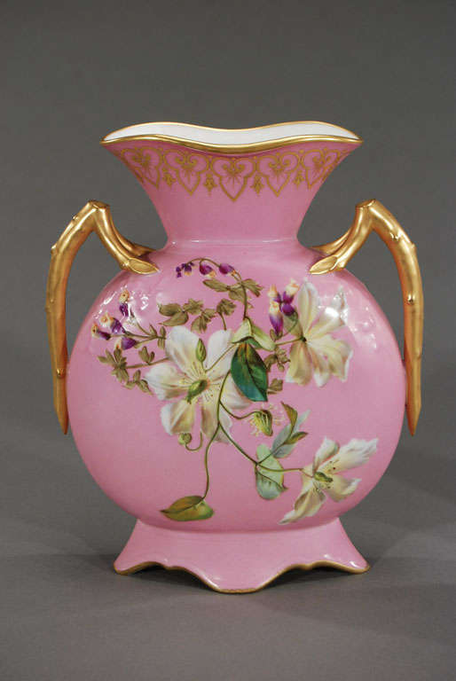 Pair of T. Haviland HandPainted Pink Rose Mantle Vases Aesthetic