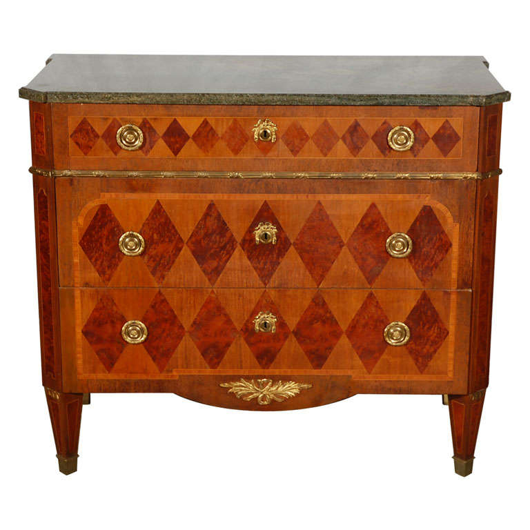 Swedish Marble Top Marquetry Commode For Sale