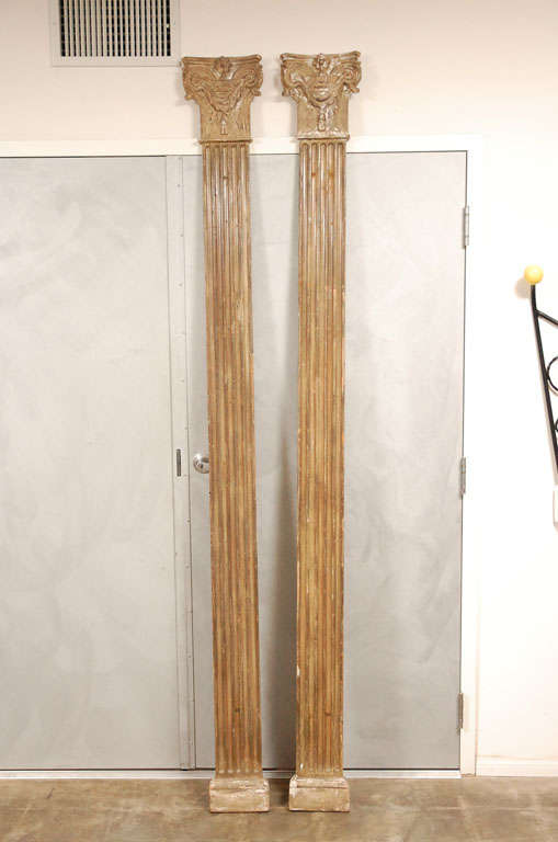 A good pair of old decorative wall columns, thought to be early 19th century and from Italy. They could add interest to your next project. The gilt has darkened with age.