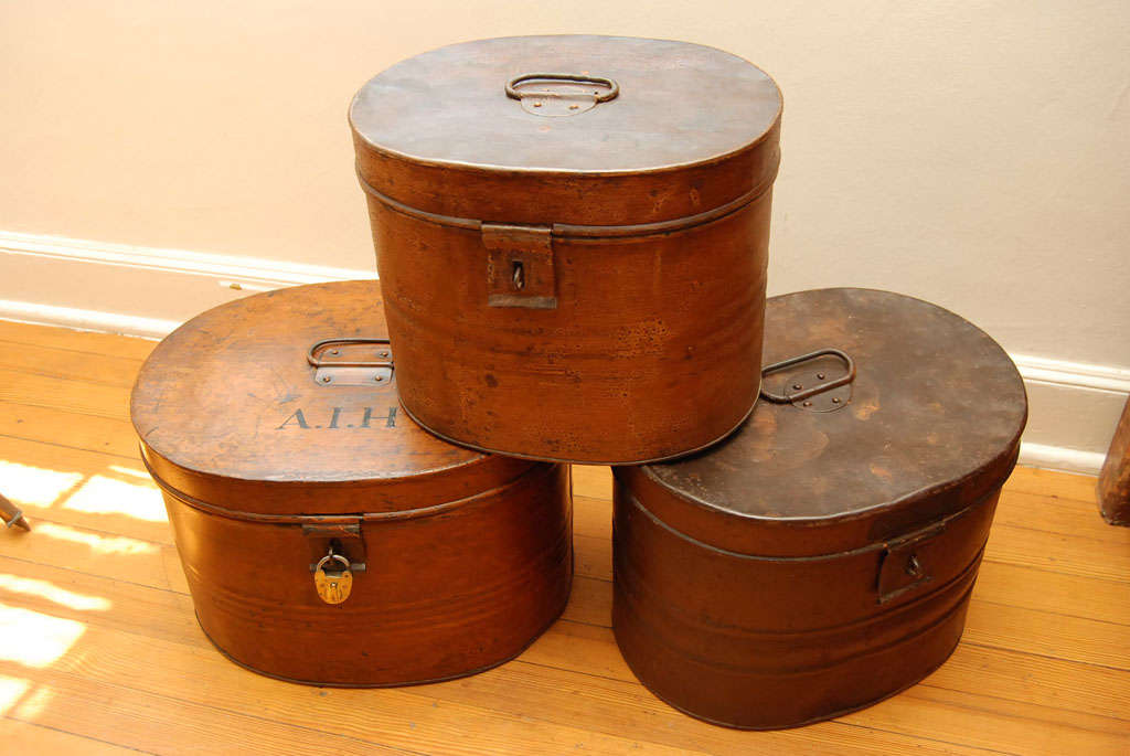 antique metal hat box