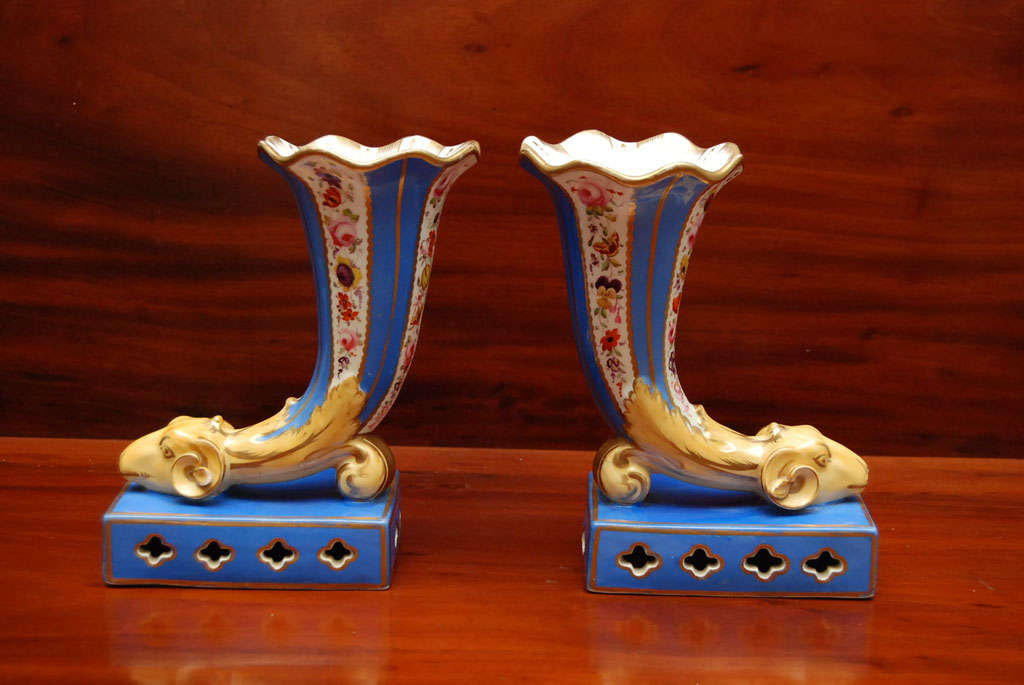Gold Pair of  English Cornucopia Form Vases