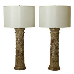 Pair Of Large Column Lamps By James Mont