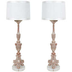 Pair of 19th C White Gold Gilt Pricket Lamps
