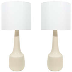 Pair of Bone White Matte Glazed Ceramic Lamps by Lotte