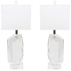 Pair of Faceted Lucite Lamps by Van Teal