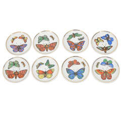 Retro Set of 8 Porcelain Butterfly Coasters by Bucciarelli