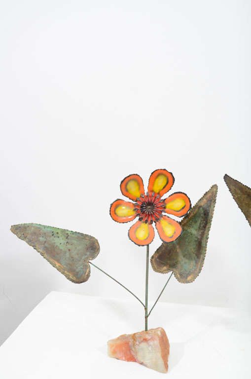 Curtis Jere Enameled Flowers on Alabaster Bases, 1968 1