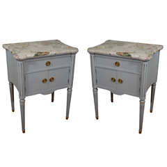 Pair Of Marble Top Louis XVI Style Bedside Tables
