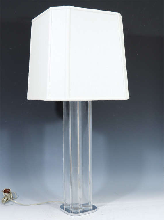 Midcentury Pair of Paul Hansen Lucite and Chromed Bronze Lamps