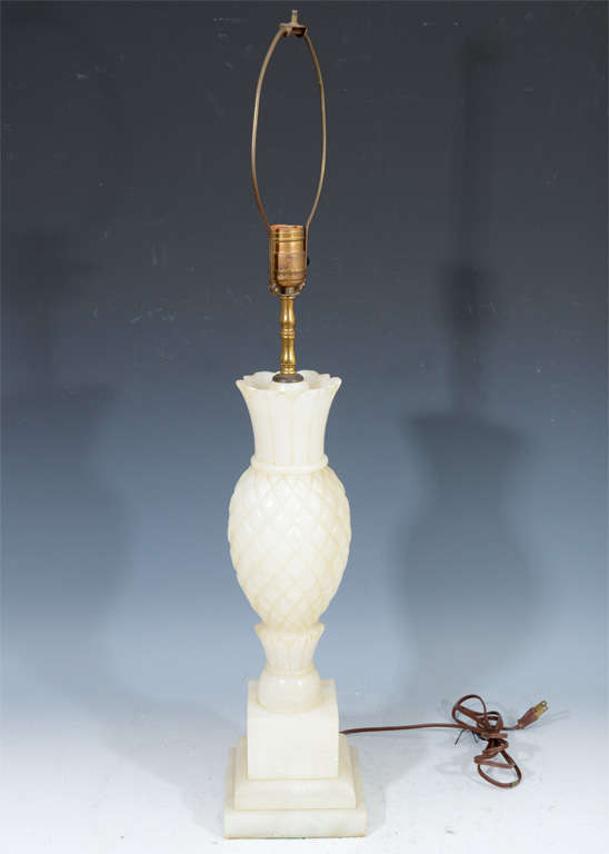 Pair of Mid Century Carved Alabaster "Pineapple" Lamps