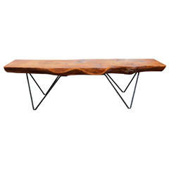 Mid Century Plank Wood and Wrought Iron Table by Bill Hoisington