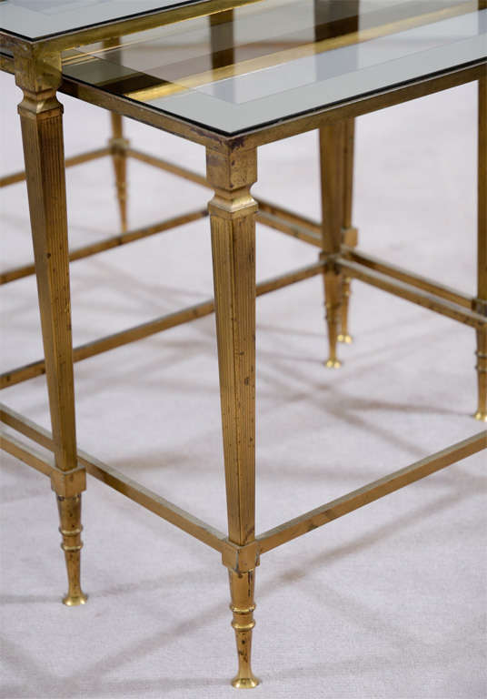 20th Century Mid Century Brass and Glass Nesting Tables Att to Maison Jansen