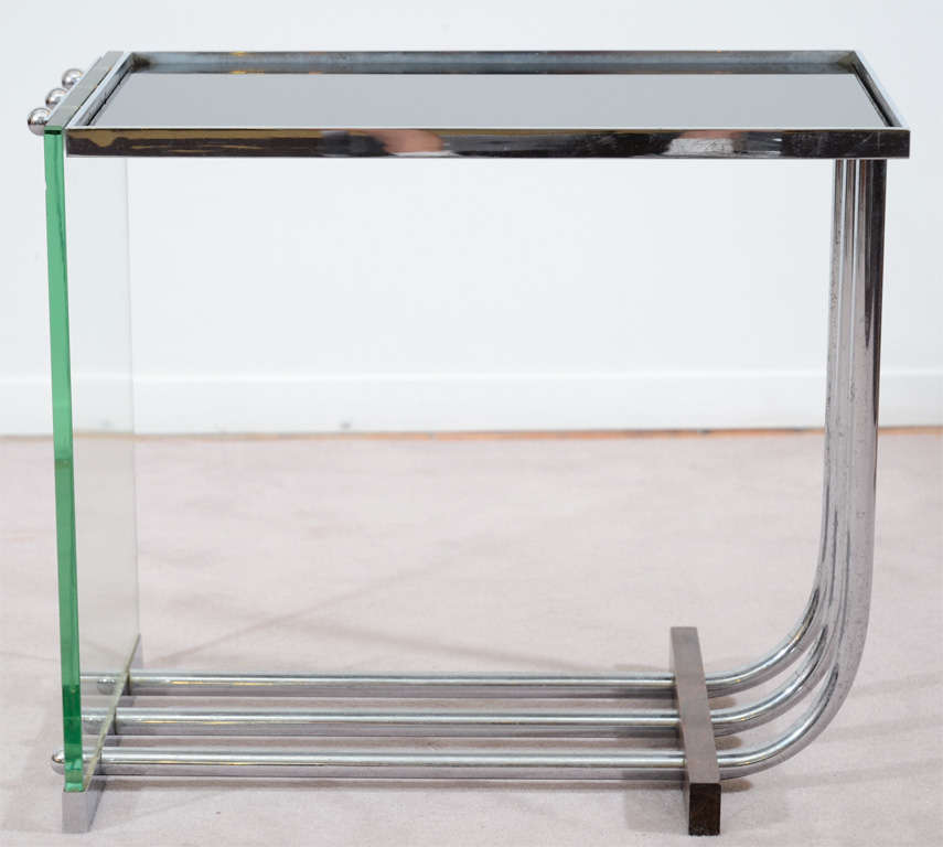 20th Century Fantastic Donald Deskey Art Deco Side Table in Glass and Chrome