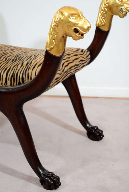 Vintage Art Deco Style Bench w/ Gilded Lion Detailing