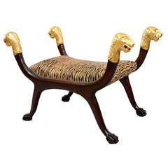 Vintage Art Deco Style Bench w/ Gilded Lion Detailing