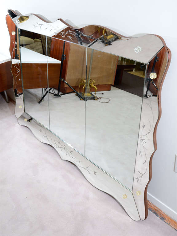Large Hollywood Regency Mirror with Etched Border 6
