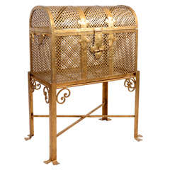 Vintage Decorate Italian Gilded Iron Chest and Stand