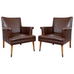 Pair of Mid Century Chairs in Embossed Faux-Leather Upholstery