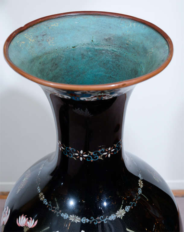19th Century Pair of Japanese Massive Cloisonne Enamel Baluster Vases