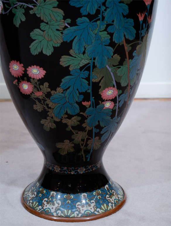 Ceramic Pair of Japanese Massive Cloisonne Enamel Baluster Vases