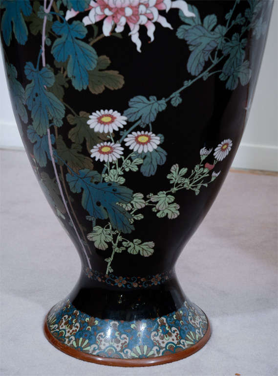 Pair of Japanese Massive Cloisonne Enamel Baluster Vases 1